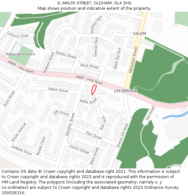 9, MALTA STREET, OLDHAM, OL4 5HS: Location map and indicative extent of plot