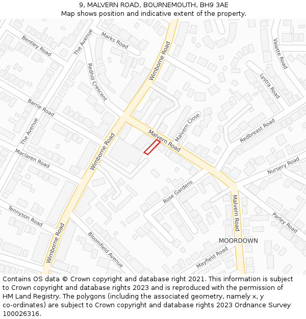 9, MALVERN ROAD, BOURNEMOUTH, BH9 3AE: Location map and indicative extent of plot