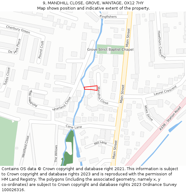 9, MANDHILL CLOSE, GROVE, WANTAGE, OX12 7HY: Location map and indicative extent of plot