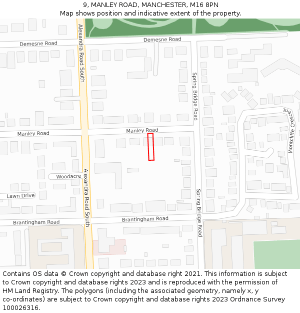 9, MANLEY ROAD, MANCHESTER, M16 8PN: Location map and indicative extent of plot