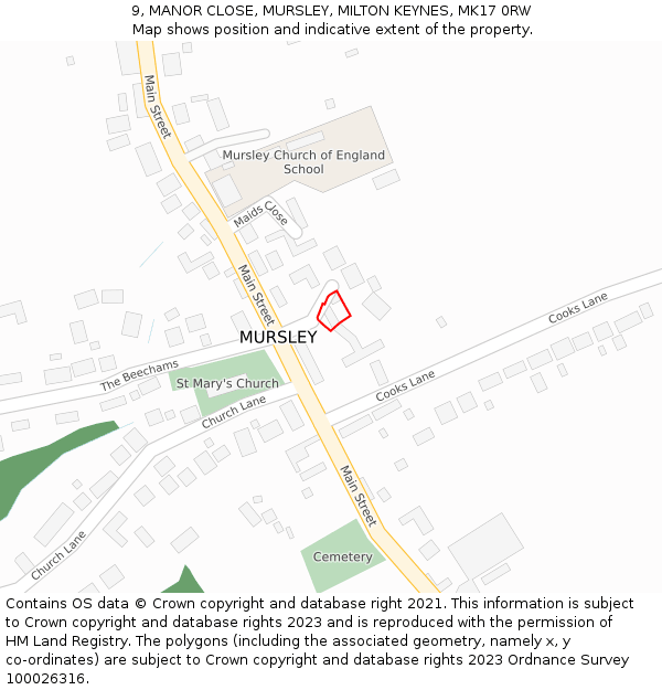 9, MANOR CLOSE, MURSLEY, MILTON KEYNES, MK17 0RW: Location map and indicative extent of plot