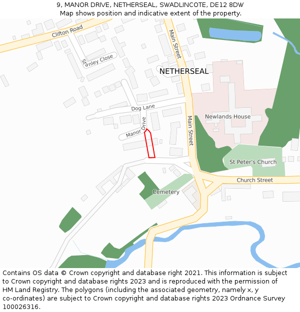 9, MANOR DRIVE, NETHERSEAL, SWADLINCOTE, DE12 8DW: Location map and indicative extent of plot