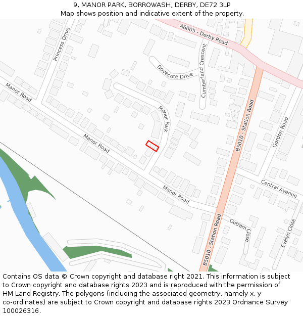 9, MANOR PARK, BORROWASH, DERBY, DE72 3LP: Location map and indicative extent of plot