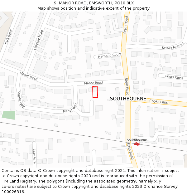 9, MANOR ROAD, EMSWORTH, PO10 8LX: Location map and indicative extent of plot