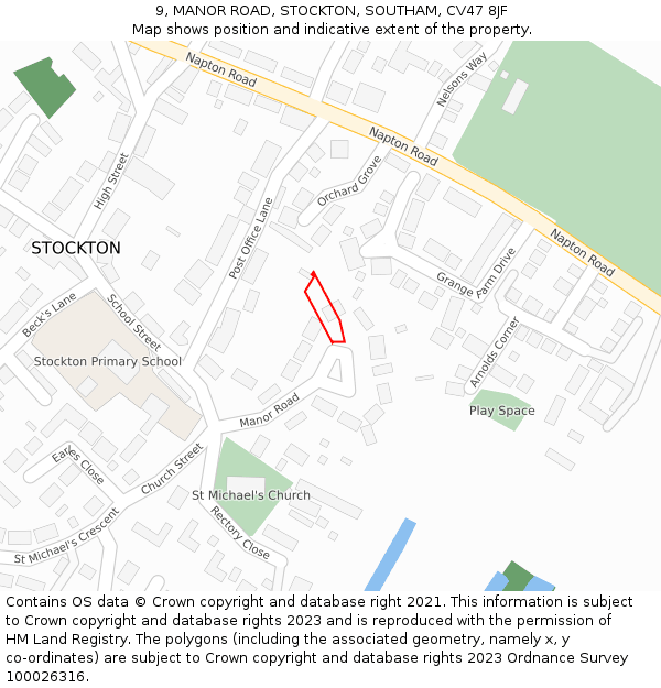 9, MANOR ROAD, STOCKTON, SOUTHAM, CV47 8JF: Location map and indicative extent of plot