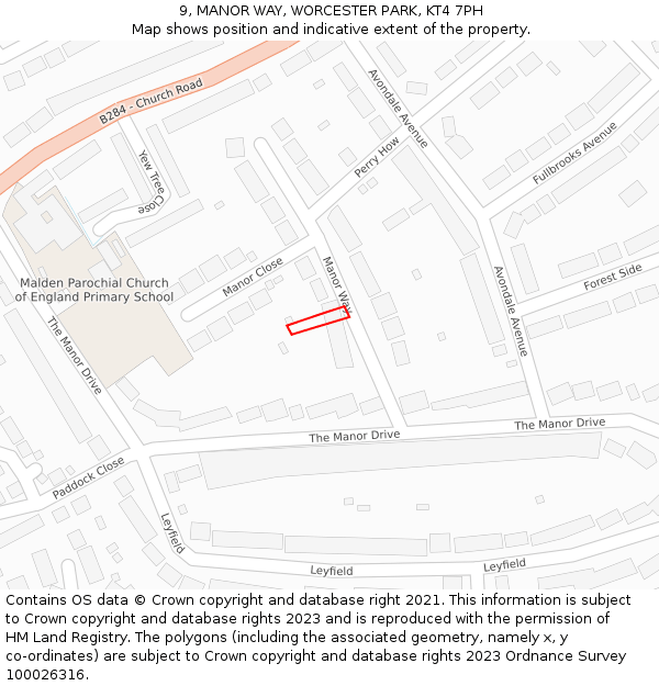 9, MANOR WAY, WORCESTER PARK, KT4 7PH: Location map and indicative extent of plot
