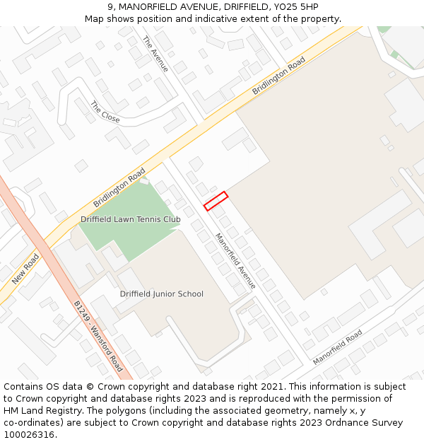 9, MANORFIELD AVENUE, DRIFFIELD, YO25 5HP: Location map and indicative extent of plot