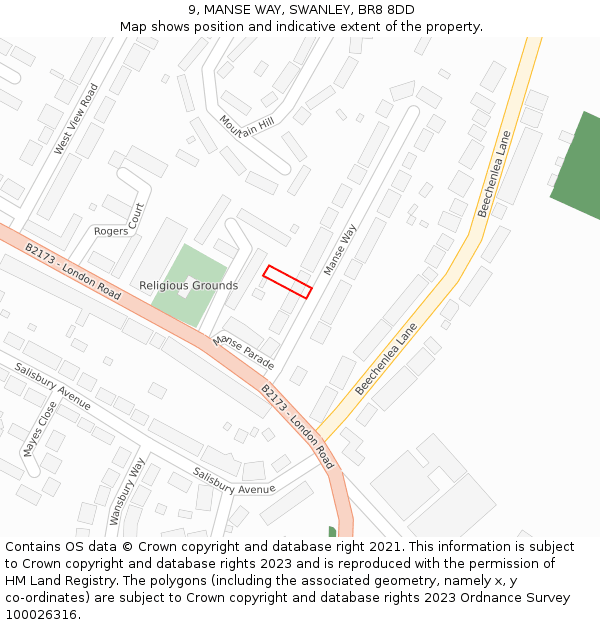 9, MANSE WAY, SWANLEY, BR8 8DD: Location map and indicative extent of plot