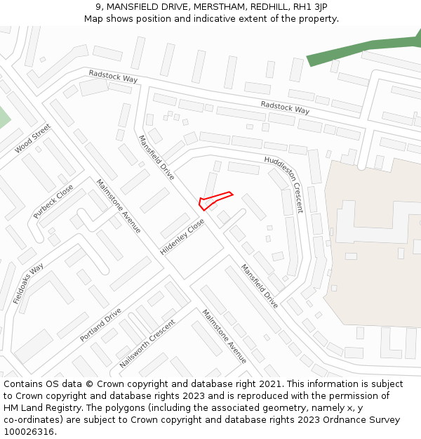 9, MANSFIELD DRIVE, MERSTHAM, REDHILL, RH1 3JP: Location map and indicative extent of plot