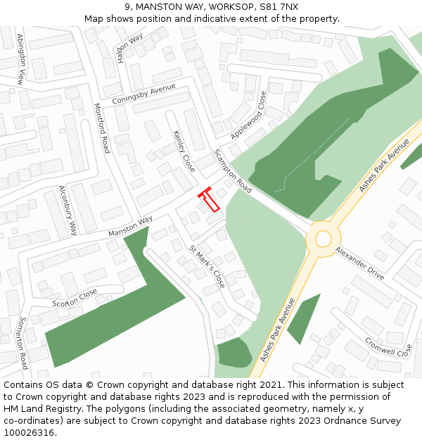 9, MANSTON WAY, WORKSOP, S81 7NX: Location map and indicative extent of plot