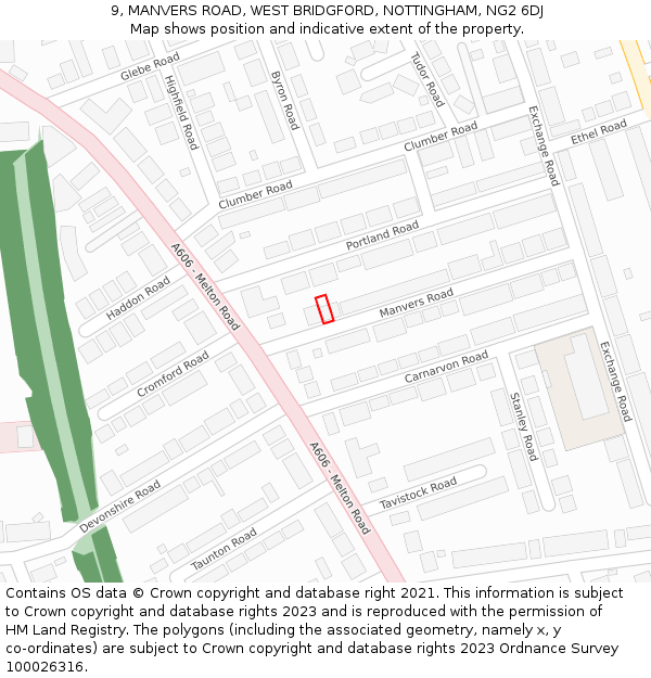 9, MANVERS ROAD, WEST BRIDGFORD, NOTTINGHAM, NG2 6DJ: Location map and indicative extent of plot