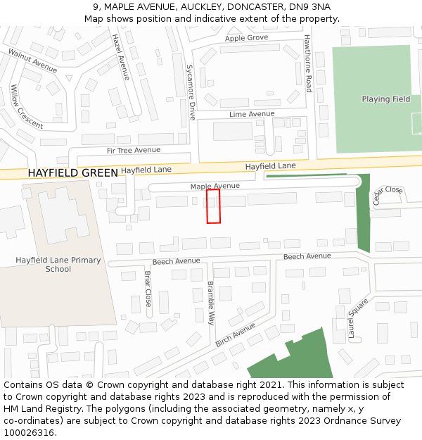 9, MAPLE AVENUE, AUCKLEY, DONCASTER, DN9 3NA: Location map and indicative extent of plot