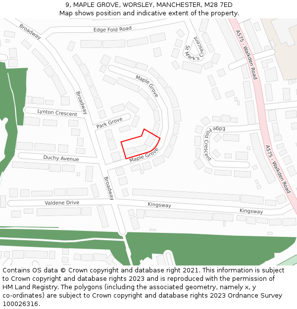 9, MAPLE GROVE, WORSLEY, MANCHESTER, M28 7ED: Location map and indicative extent of plot