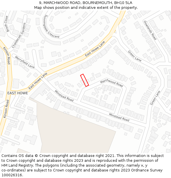 9, MARCHWOOD ROAD, BOURNEMOUTH, BH10 5LA: Location map and indicative extent of plot