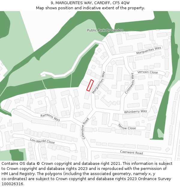 9, MARGUERITES WAY, CARDIFF, CF5 4QW: Location map and indicative extent of plot