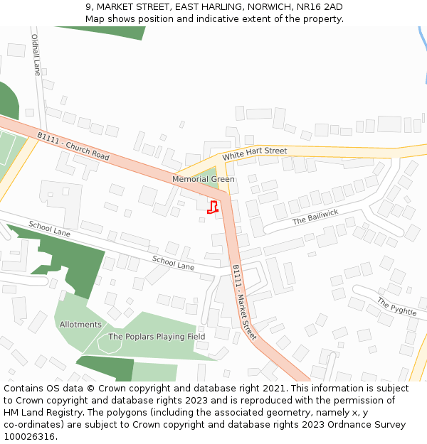 9, MARKET STREET, EAST HARLING, NORWICH, NR16 2AD: Location map and indicative extent of plot