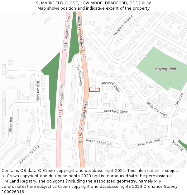 9, MARKFIELD CLOSE, LOW MOOR, BRADFORD, BD12 0UW: Location map and indicative extent of plot
