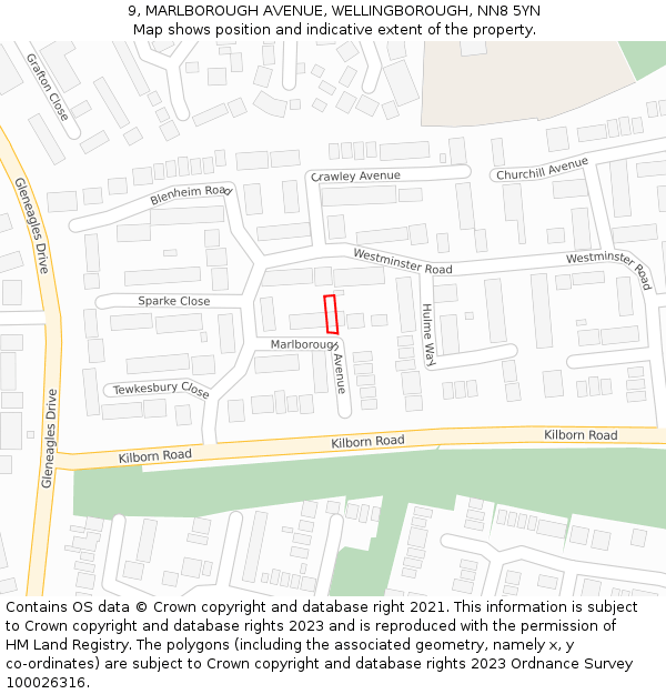 9, MARLBOROUGH AVENUE, WELLINGBOROUGH, NN8 5YN: Location map and indicative extent of plot