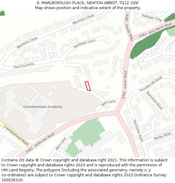 9, MARLBOROUGH PLACE, NEWTON ABBOT, TQ12 1QW: Location map and indicative extent of plot