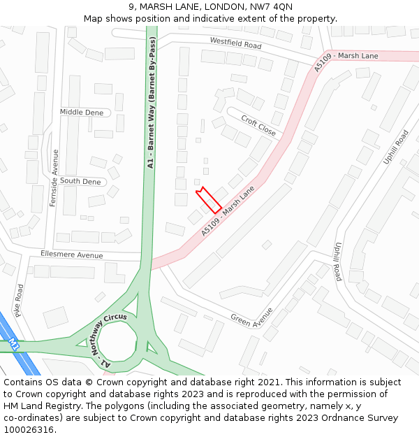 9, MARSH LANE, LONDON, NW7 4QN: Location map and indicative extent of plot