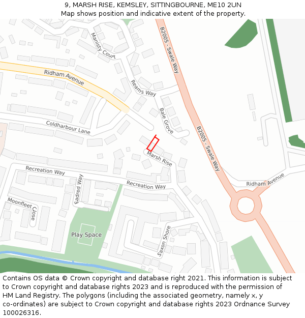 9, MARSH RISE, KEMSLEY, SITTINGBOURNE, ME10 2UN: Location map and indicative extent of plot