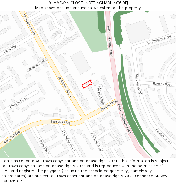 9, MARVYN CLOSE, NOTTINGHAM, NG6 9FJ: Location map and indicative extent of plot