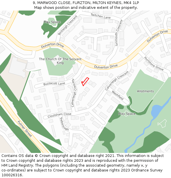 9, MARWOOD CLOSE, FURZTON, MILTON KEYNES, MK4 1LP: Location map and indicative extent of plot