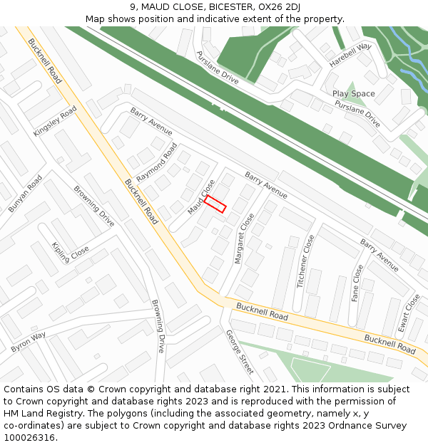 9, MAUD CLOSE, BICESTER, OX26 2DJ: Location map and indicative extent of plot