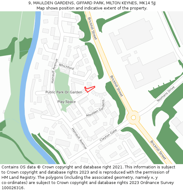 9, MAULDEN GARDENS, GIFFARD PARK, MILTON KEYNES, MK14 5JJ: Location map and indicative extent of plot