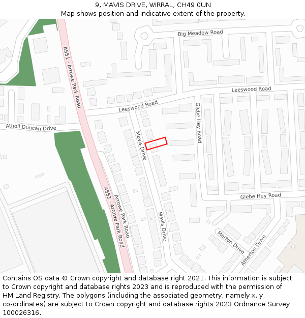9, MAVIS DRIVE, WIRRAL, CH49 0UN: Location map and indicative extent of plot