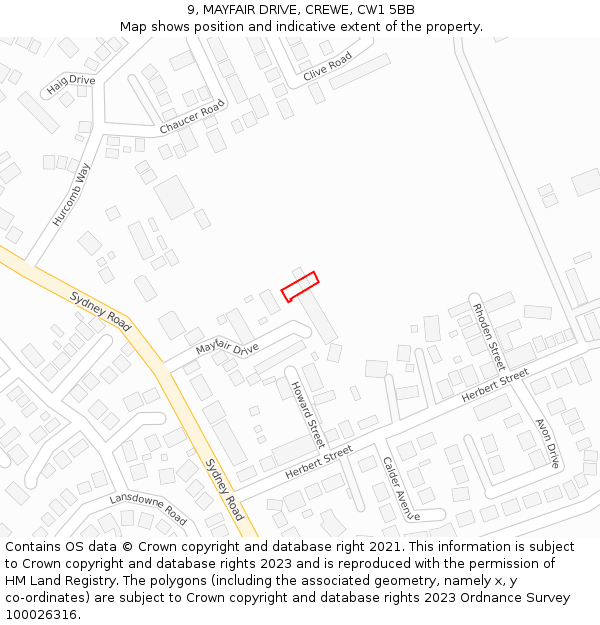 9, MAYFAIR DRIVE, CREWE, CW1 5BB: Location map and indicative extent of plot