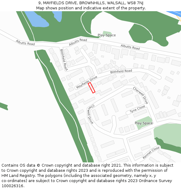 9, MAYFIELDS DRIVE, BROWNHILLS, WALSALL, WS8 7NJ: Location map and indicative extent of plot