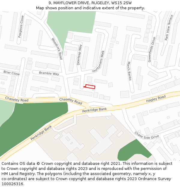 9, MAYFLOWER DRIVE, RUGELEY, WS15 2SW: Location map and indicative extent of plot