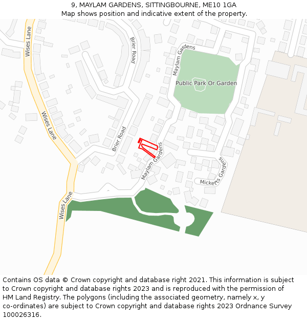 9, MAYLAM GARDENS, SITTINGBOURNE, ME10 1GA: Location map and indicative extent of plot