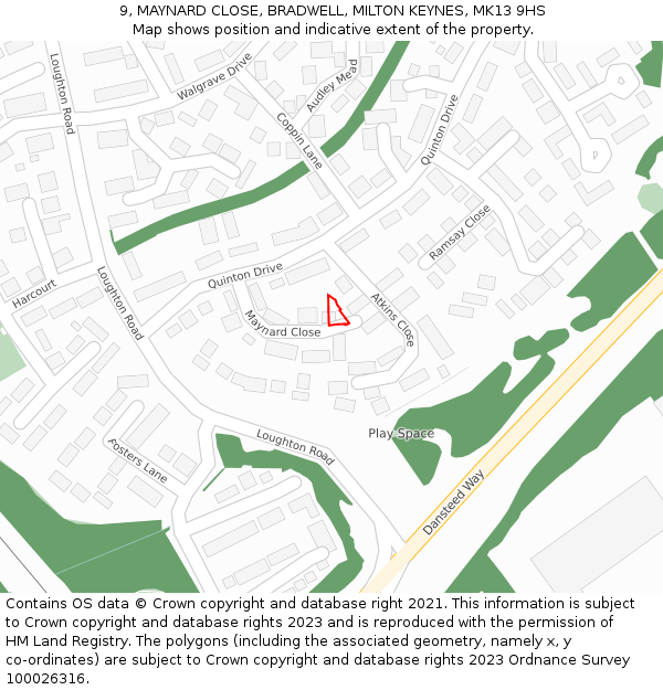 9, MAYNARD CLOSE, BRADWELL, MILTON KEYNES, MK13 9HS: Location map and indicative extent of plot