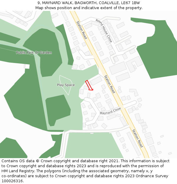 9, MAYNARD WALK, BAGWORTH, COALVILLE, LE67 1BW: Location map and indicative extent of plot