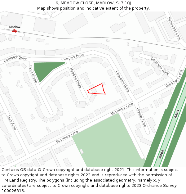 9, MEADOW CLOSE, MARLOW, SL7 1QJ: Location map and indicative extent of plot