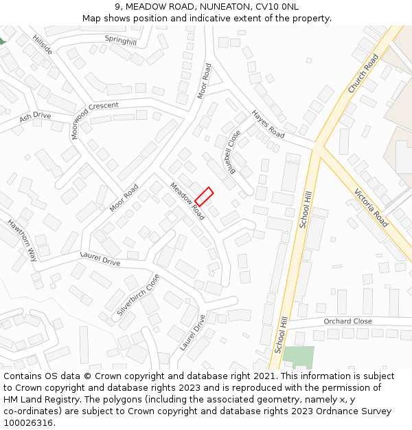 9, MEADOW ROAD, NUNEATON, CV10 0NL: Location map and indicative extent of plot