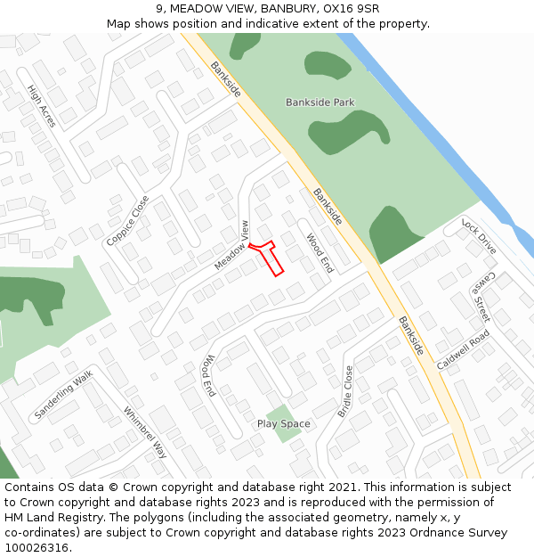 9, MEADOW VIEW, BANBURY, OX16 9SR: Location map and indicative extent of plot