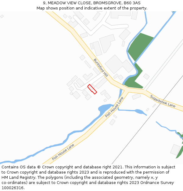 9, MEADOW VIEW CLOSE, BROMSGROVE, B60 3AS: Location map and indicative extent of plot
