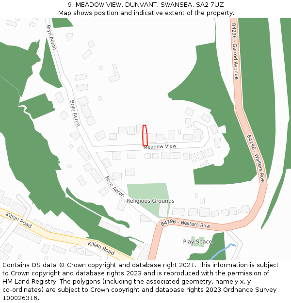 9, MEADOW VIEW, DUNVANT, SWANSEA, SA2 7UZ: Location map and indicative extent of plot