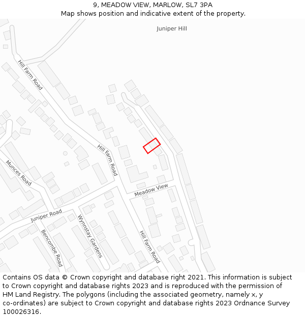 9, MEADOW VIEW, MARLOW, SL7 3PA: Location map and indicative extent of plot