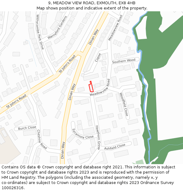 9, MEADOW VIEW ROAD, EXMOUTH, EX8 4HB: Location map and indicative extent of plot