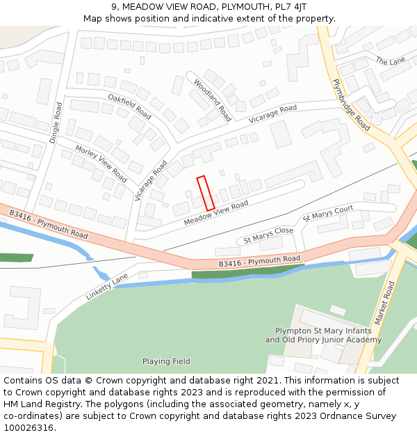 9, MEADOW VIEW ROAD, PLYMOUTH, PL7 4JT: Location map and indicative extent of plot