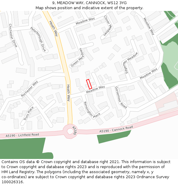 9, MEADOW WAY, CANNOCK, WS12 3YG: Location map and indicative extent of plot