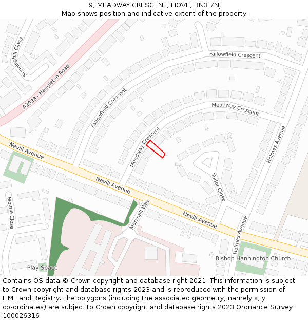 9, MEADWAY CRESCENT, HOVE, BN3 7NJ: Location map and indicative extent of plot