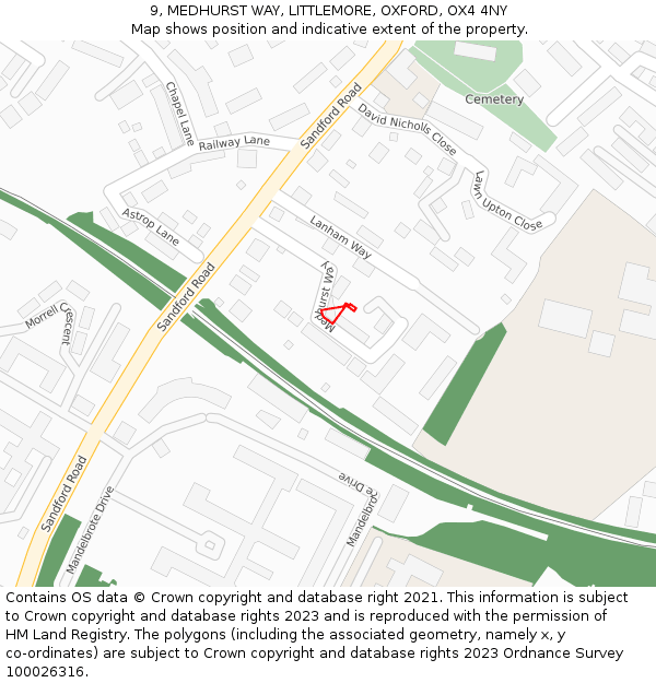 9, MEDHURST WAY, LITTLEMORE, OXFORD, OX4 4NY: Location map and indicative extent of plot