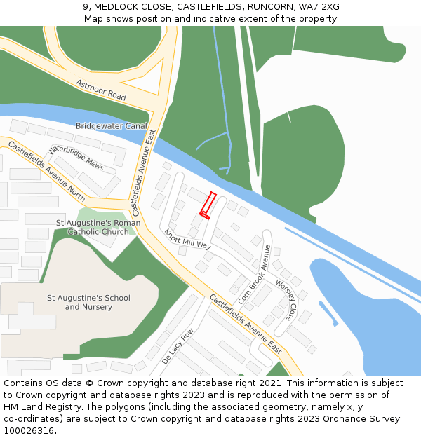 9, MEDLOCK CLOSE, CASTLEFIELDS, RUNCORN, WA7 2XG: Location map and indicative extent of plot