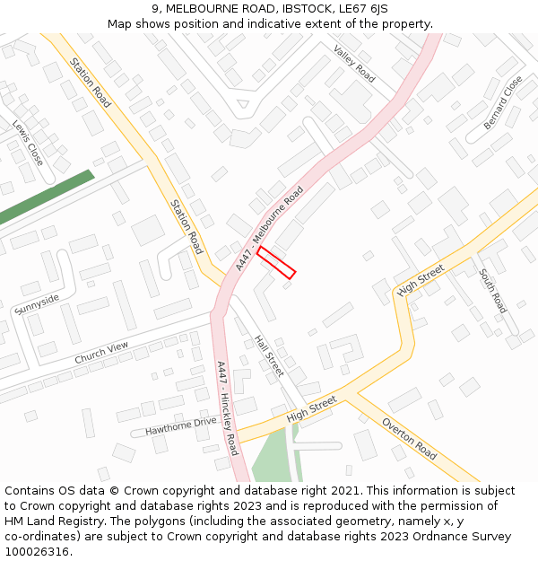 9, MELBOURNE ROAD, IBSTOCK, LE67 6JS: Location map and indicative extent of plot