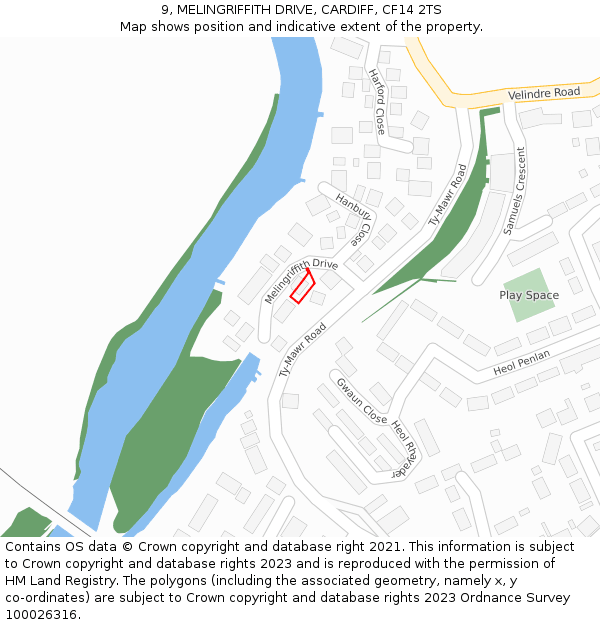 9, MELINGRIFFITH DRIVE, CARDIFF, CF14 2TS: Location map and indicative extent of plot